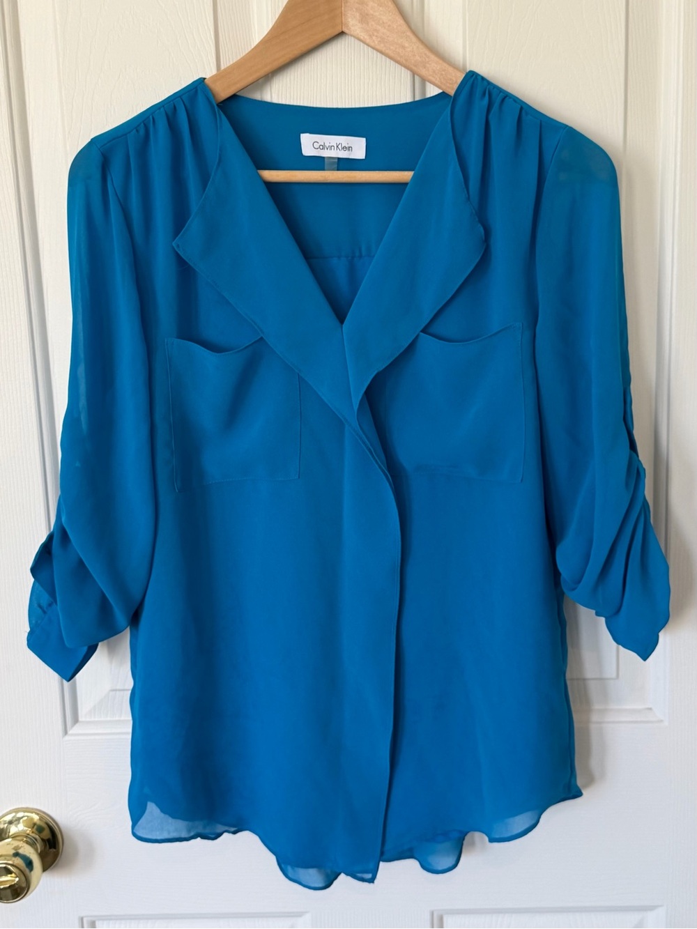 Calvin Klein Teal Blue Lightweight Button-Front Blouse